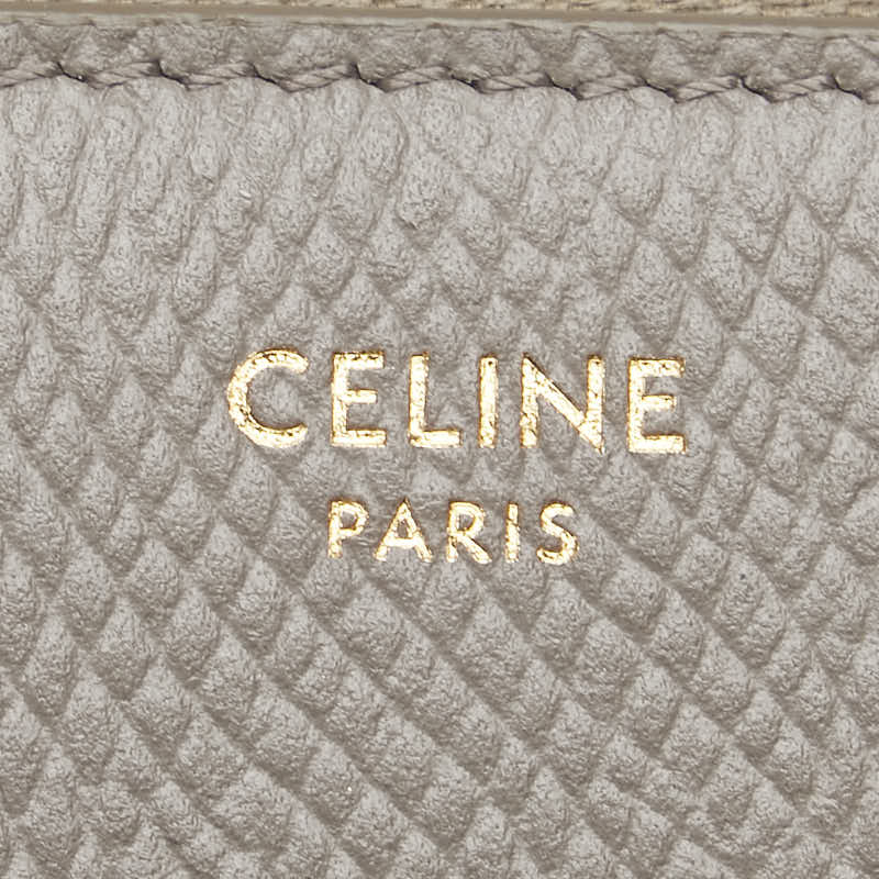 セリーヌ コンパクトジップウォレット 二つ折り財布 コインケース グレージュ レザー レディース CELINE 【中古】
