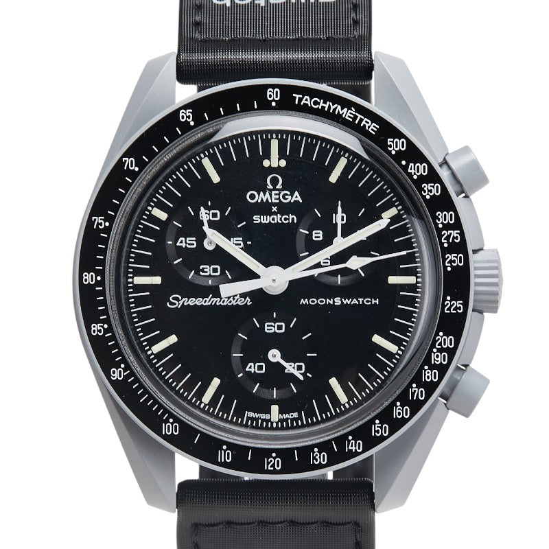 オメガ × スウォッチ スピードマスター ムーンスウォッチ ミッション トゥ ザ ムーン 腕時計 S033M100 クオーツ ブラック文字盤 セラミック ナイロン メンズ OMEGA 【中古】
