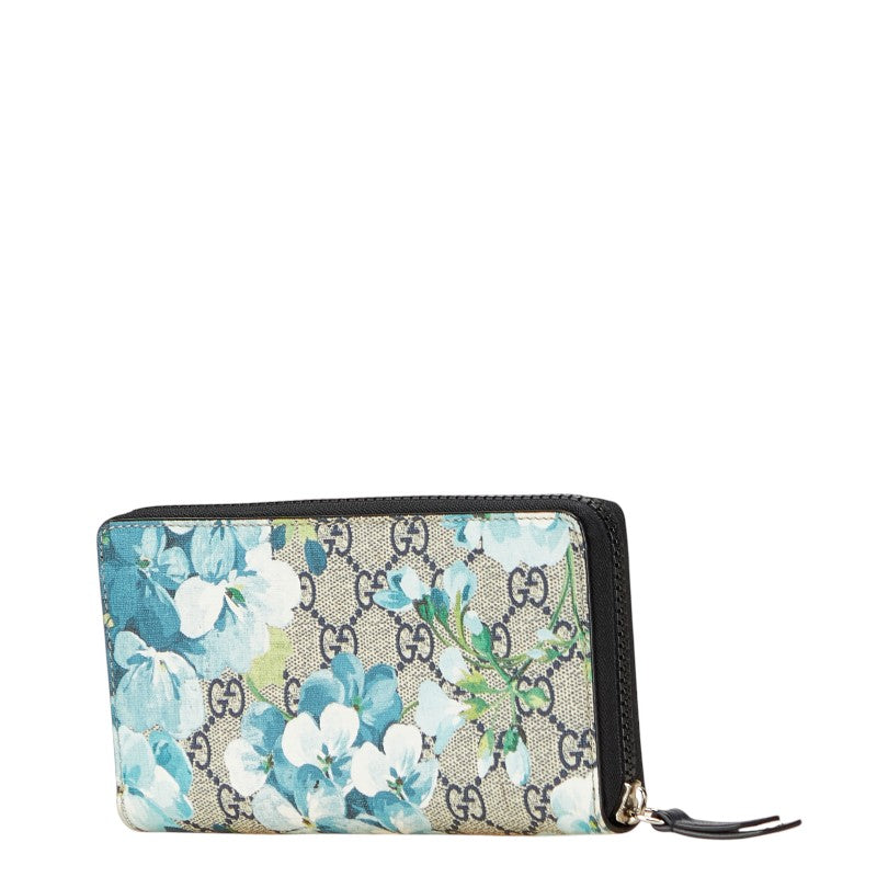 グッチ GGブルーム GGスプリーム ラウンドファスナー 長財布 546355 ベージュ ブルー系 PVC レディース GUCCI 【中古】