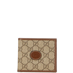 グッチ GGスプリーム インターロッキングG 二つ折り財布 札入れ 671652 ベージュ ブラウン PVC レザー レディース GUCCI 【中古】