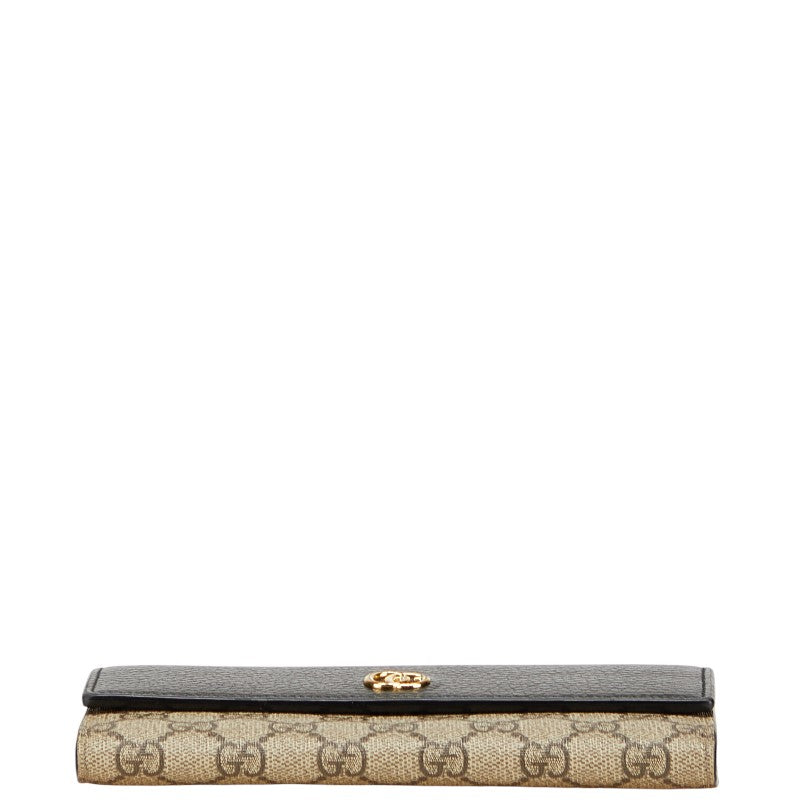 グッチ GGマーモント GGスプリーム 長財布 456116 ブラック ベージュ レザー レディース GUCCI 【中古】