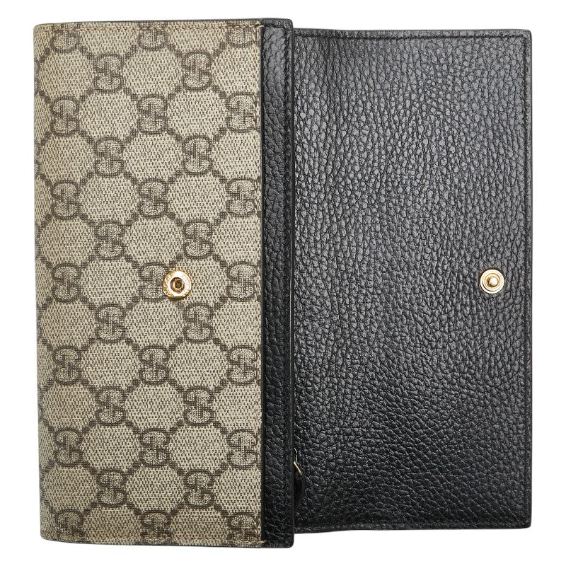 グッチ GGマーモント GGスプリーム 長財布 456116 ブラック ベージュ レザー レディース GUCCI 【中古】