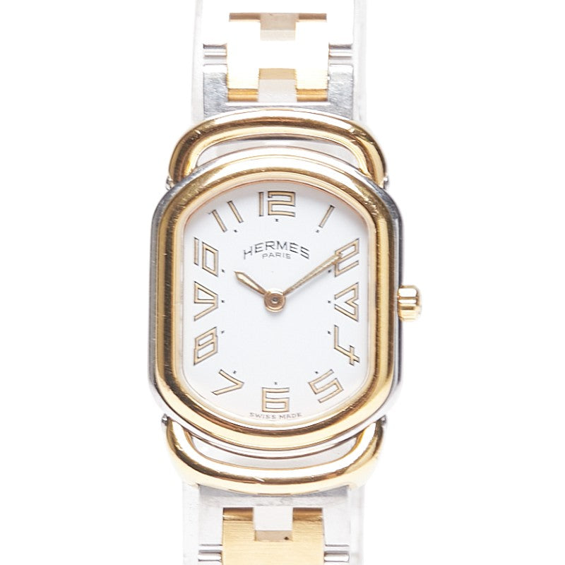 エルメス ラリー 腕時計 クオーツ ホワイト文字盤 ステンレススチール メッキ レディース HERMES 【中古】