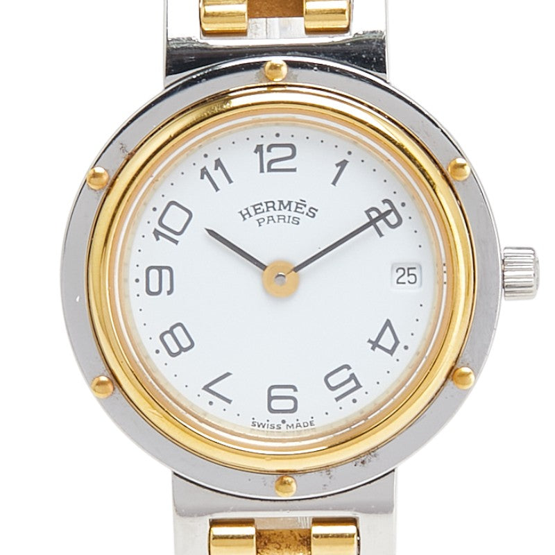 エルメス クリッパー 腕時計 クオーツ ホワイト文字盤 ステンレススチール メッキ レディース HERMES 【中古】