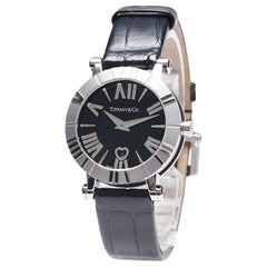 ティファニー アトラス 腕時計 Z1300.11.11A10A71A クオーツ ブラック文字盤 ステンレススチール レザー レディース TIFFANY&Co. 【中古】