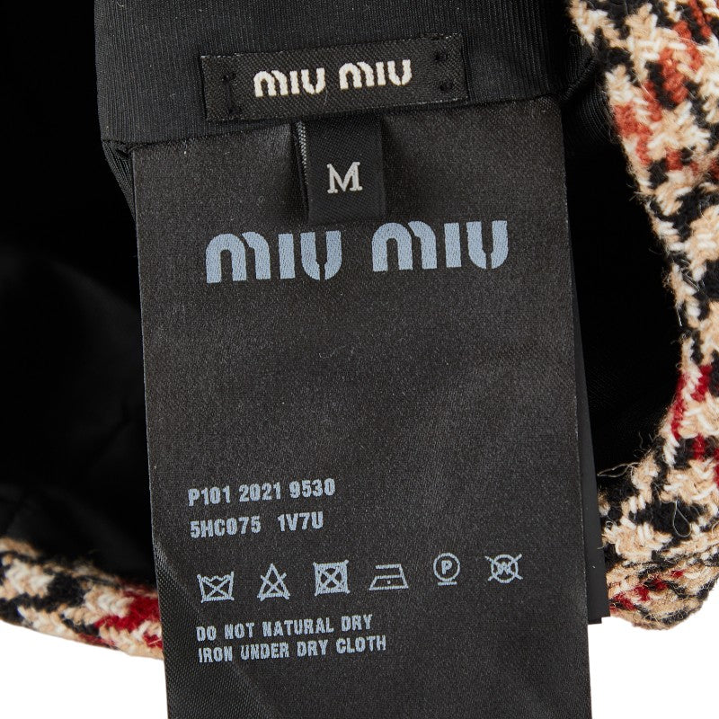 ミュウミュウ 千鳥格子 ベレー帽 サイズ:M 5HC075 ベージュ マルチカラー ウール ポリアミド レディース MIUMIU 【中古】