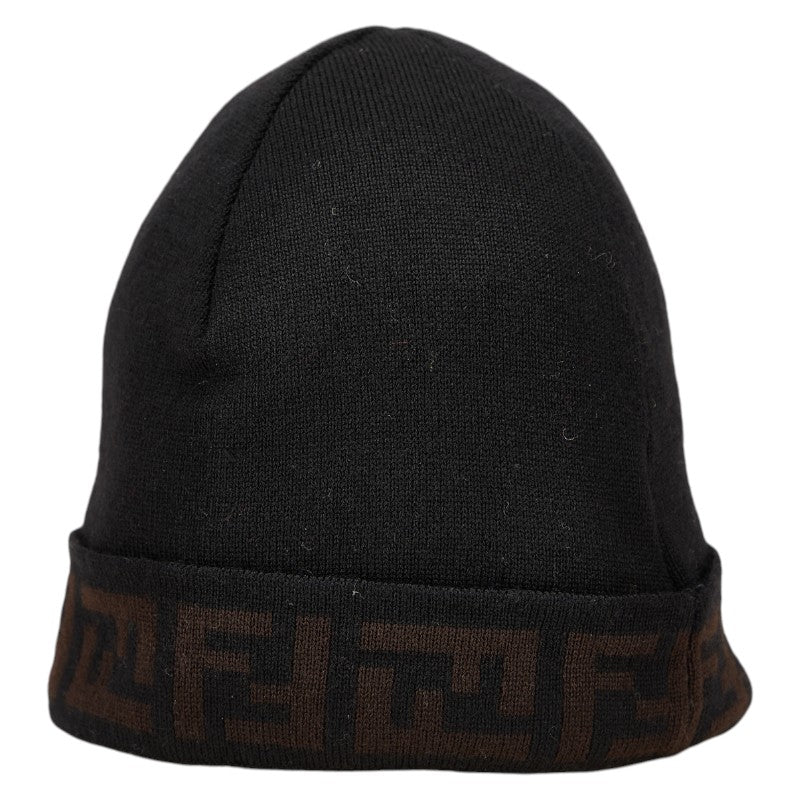 フェンディ ズッカ ニットキャップ ニット帽 ブラック ブラウン ウール レディース FENDI 【中古】