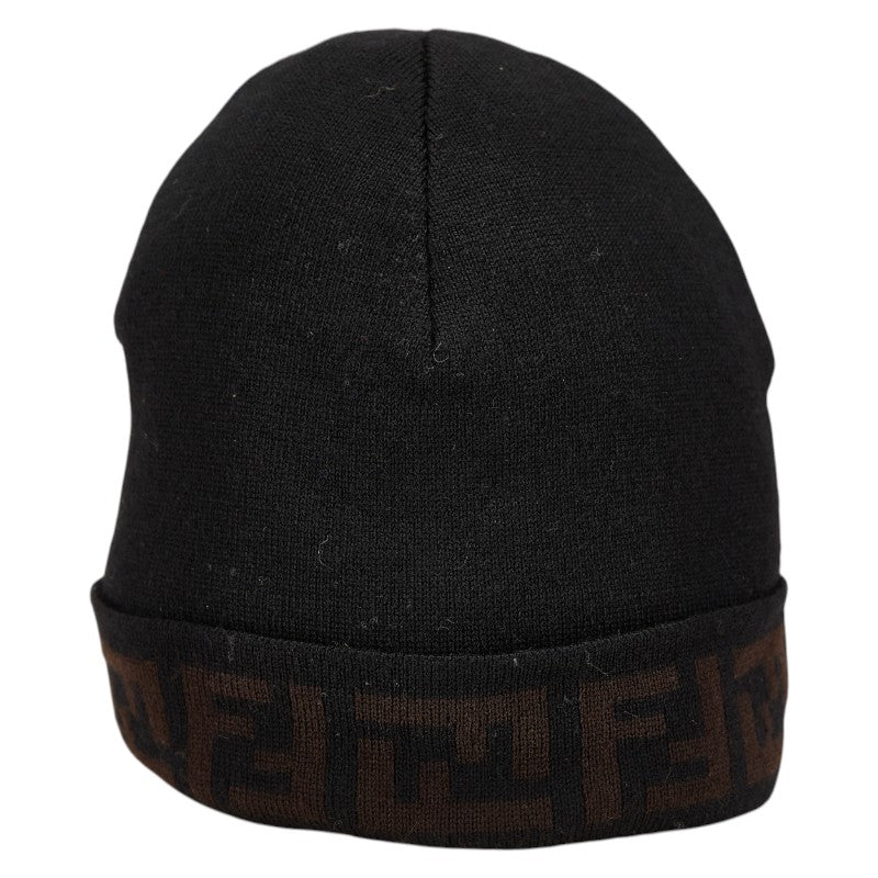 フェンディ ズッカ ニットキャップ ニット帽 ブラック ブラウン ウール レディース FENDI 【中古】