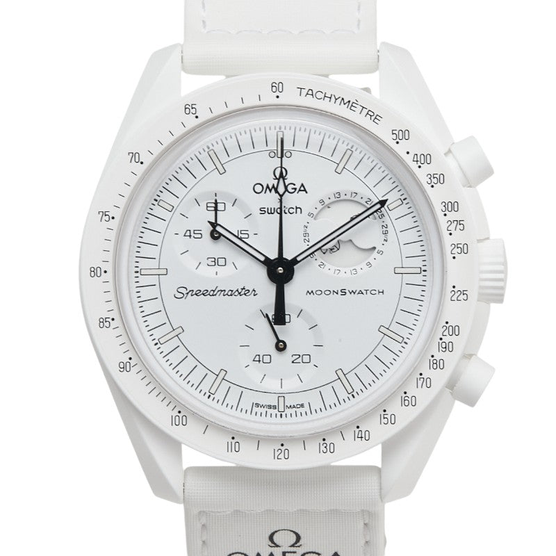 オメガ × スウォッチ スピードマスター ミッション トゥ ザ ムーンフェイズ フルムーン 腕時計 SO33W700 クオーツ ホワイト文字盤 ナイロン バイオセラミック レディース OMEGA 【中古】