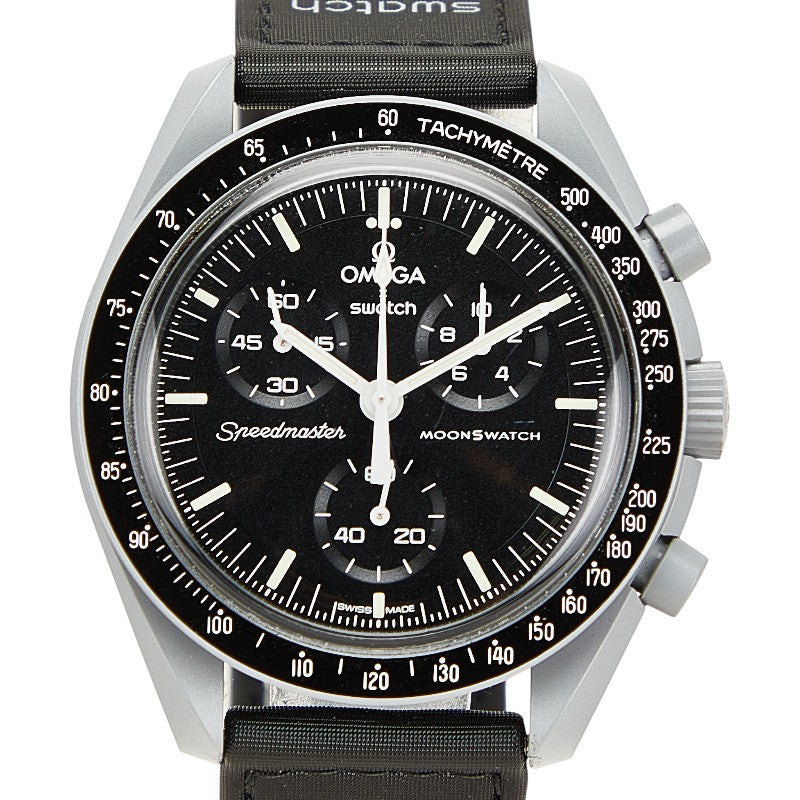 オメガ × スウォッチ スピードマスター ムーンスウォッチ MISSION TO THE MOON 腕時計 S033M100 クオーツ ブラック文字盤 セラミック ナイロン メンズ OMEGA 【中古】