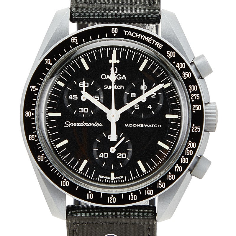 オメガ × スウォッチ スピードマスター ムーンスウォッチ MISSION TO THE MOON 腕時計 S033M100 クオーツ ブラック文字盤 セラミック ナイロン メンズ OMEGA 【中古】