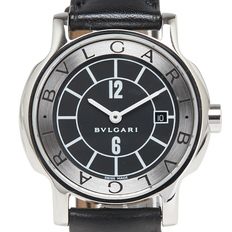 ブルガリ ソロテンポ 腕時計 ST29S クオーツ ブラック文字盤 ステンレススチール レザー レディース BVLGARI 【中古】
