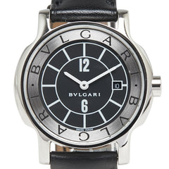 ブルガリ ソロテンポ 腕時計 ST29S クオーツ ブラック文字盤 ステンレススチール レザー レディース BVLGARI 【中古】