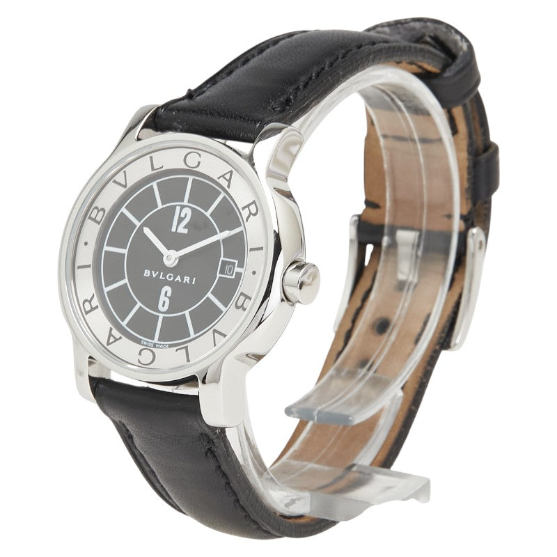 ブルガリ ソロテンポ 腕時計 ST29S クオーツ ブラック文字盤 ステンレススチール レザー レディース BVLGARI 【中古】