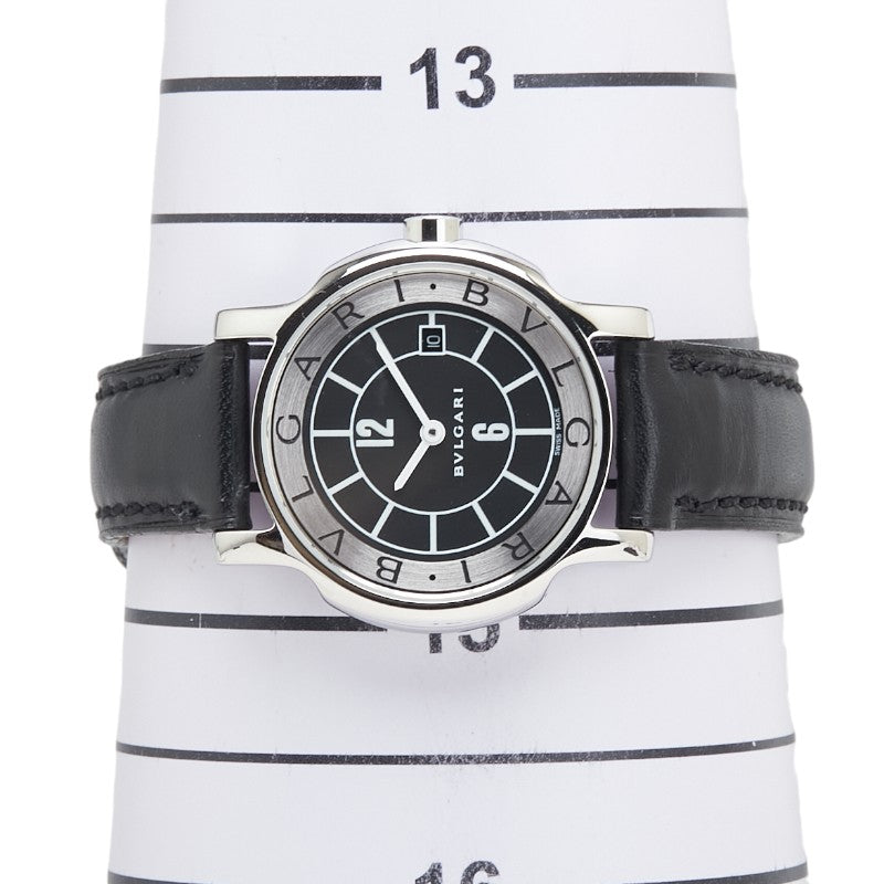 ブルガリ ソロテンポ 腕時計 ST29S クオーツ ブラック文字盤 ステンレススチール レザー レディース BVLGARI 【中古】