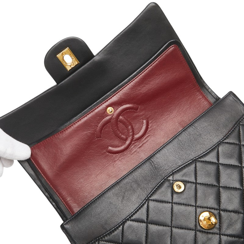 シャネル マトラッセ ココマーク ダブルフラップ ショルダーバッグ ブラック ゴールド ラムスキン レディース CHANEL 【中古】