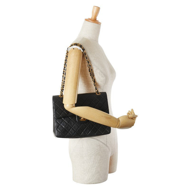 シャネル マトラッセ ココマーク ダブルフラップ ショルダーバッグ ブラック ゴールド ラムスキン レディース CHANEL 【中古】