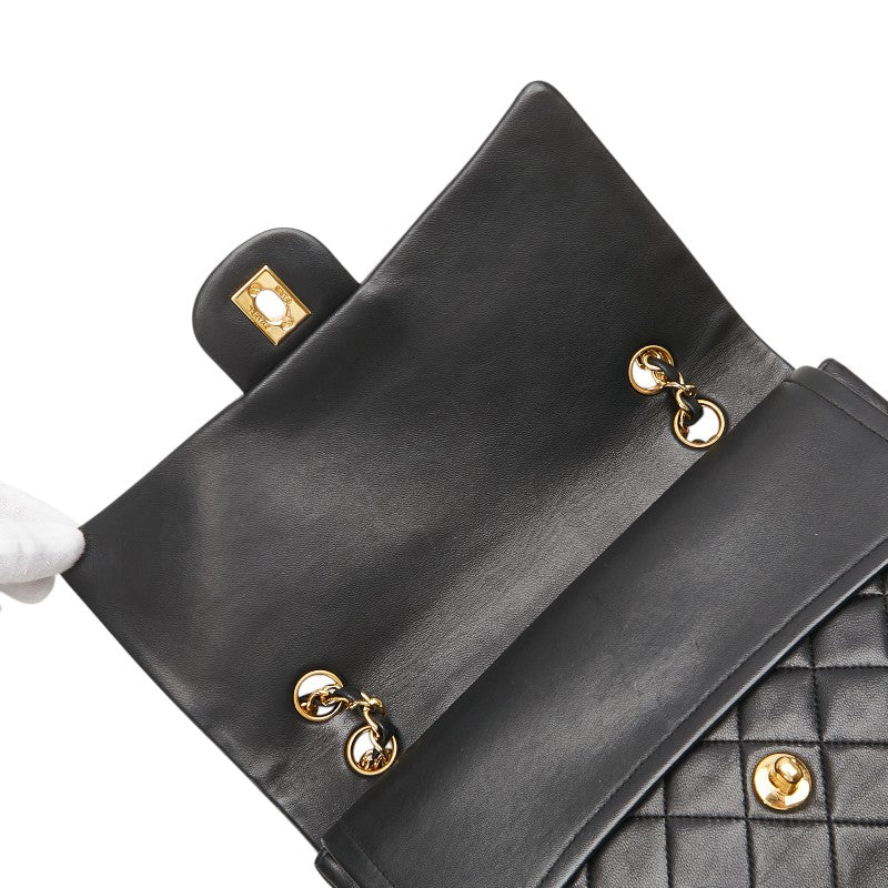 シャネル マトラッセ ココマーク ダブルフラップ ショルダーバッグ ブラック ゴールド ラムスキン レディース CHANEL 【中古】