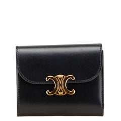 セリーヌ トリオンフ 三つ折り財布 ブラック レザー レディース CELINE 【中古】