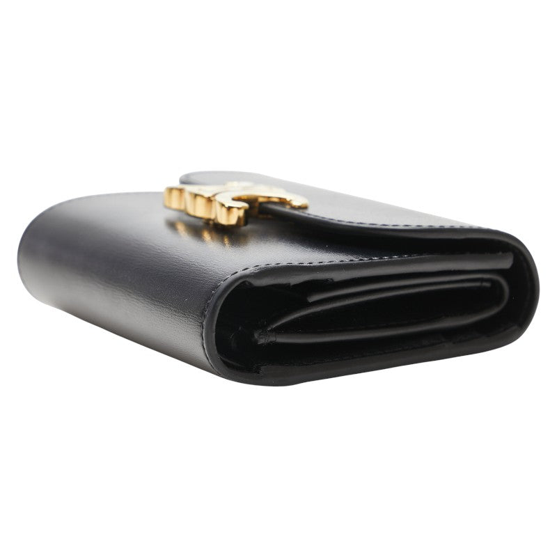 セリーヌ トリオンフ 三つ折り財布 ブラック レザー レディース CELINE 【中古】