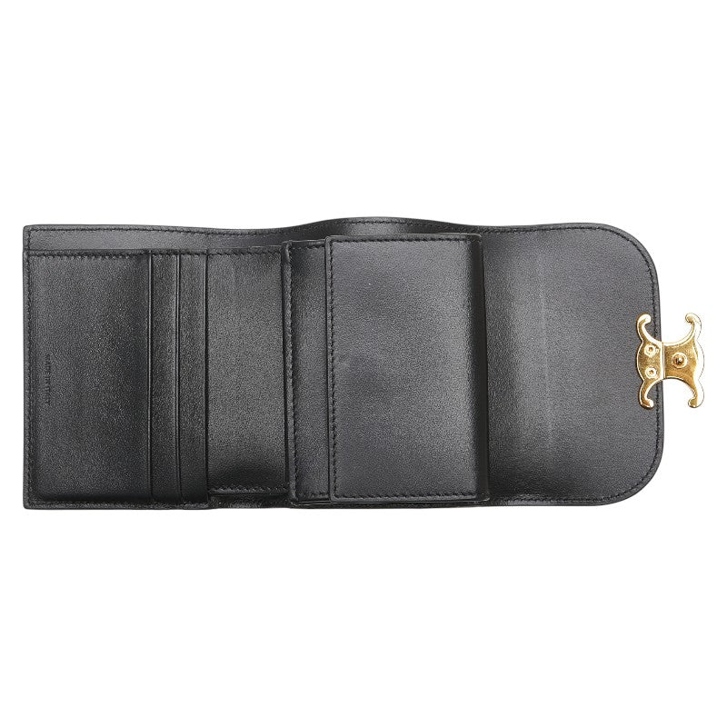 セリーヌ トリオンフ 三つ折り財布 ブラック レザー レディース CELINE 【中古】