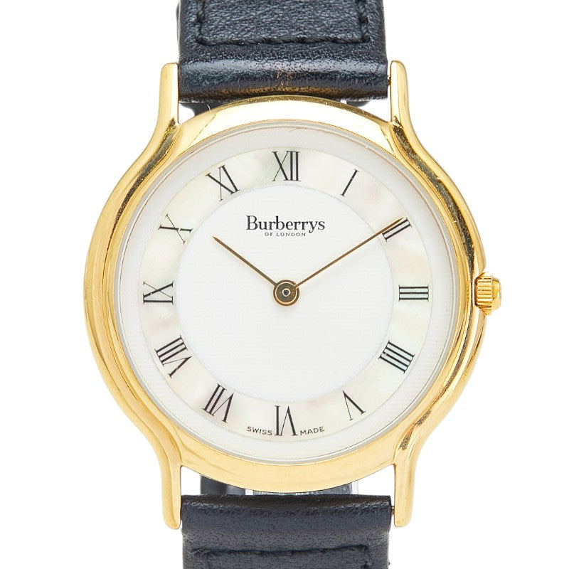 バーバリー 腕時計 クオーツ ホワイト文字盤 ステンレススチール レザー レディース BURBERRY 【中古】