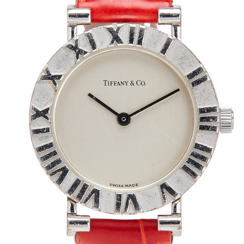 ティファニー アトラス 腕時計 クオーツ シルバー文字盤 ステンレススチール レザー レディース TIFFANY&Co. 【中古】
