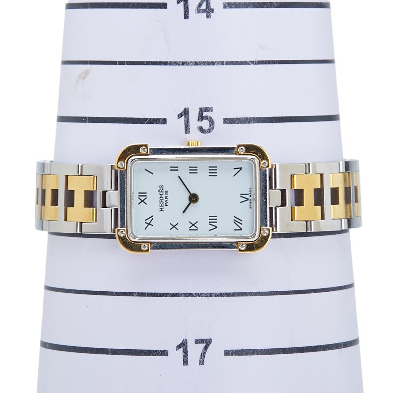 エルメス クロアジュール 腕時計 CR1.220 クオーツ ホワイト文字盤 ステンレススチール メッキ レディース HERMES 【中古】