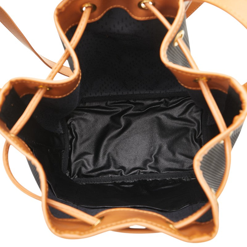 サンローラン YSLロゴ 巾着 ショルダーバッグ ブラック ブラウン レザー レディース SAINT LAURENT 【中古】