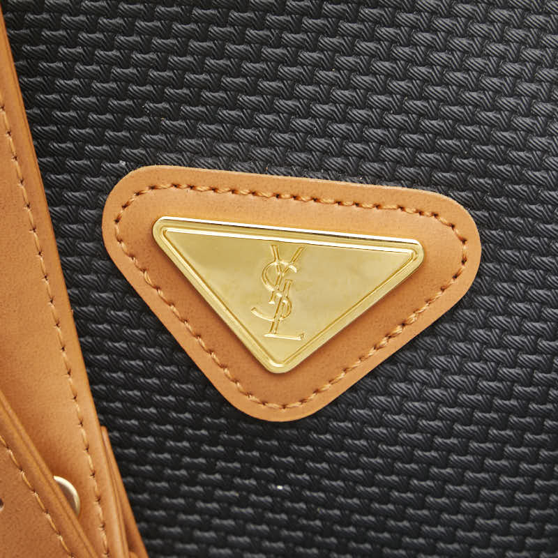 サンローラン YSLロゴ 巾着 ショルダーバッグ ブラック ブラウン レザー レディース SAINT LAURENT 【中古】