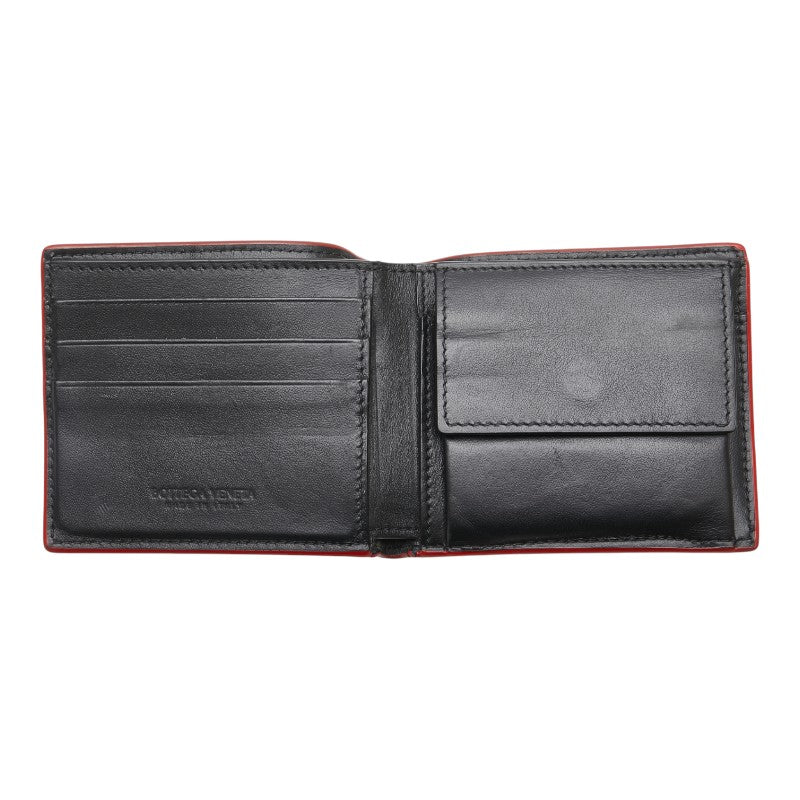 ボッテガヴェネタ マキシイントレチャート 二つ折り財布 ブラック レッド レザー レディース BOTTEGAVENETA 【中古】