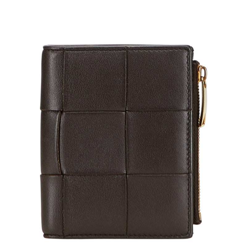 ボッテガヴェネタ マキシイントレチャート カセット 二つ折り財布 ブラウン レザー レディース BOTTEGAVENETA 【中古】