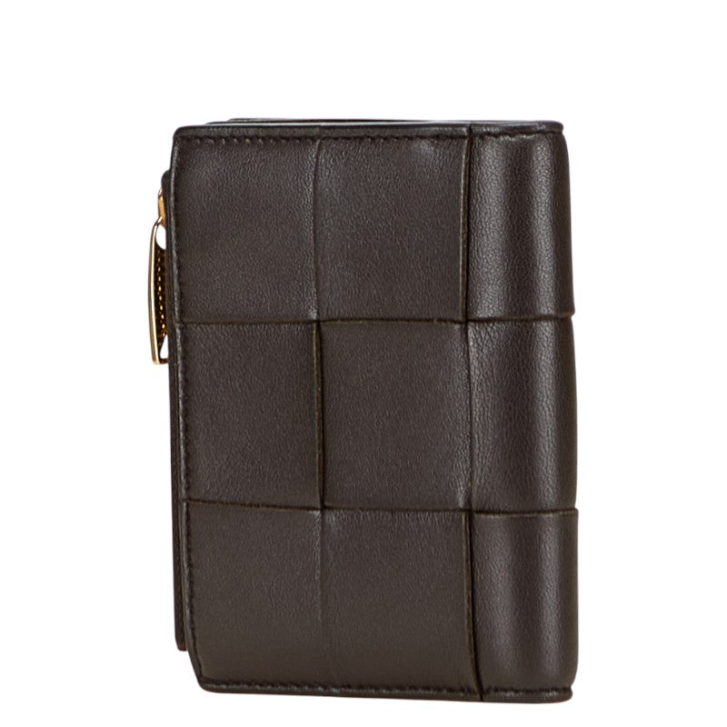 ボッテガヴェネタ マキシイントレチャート カセット 二つ折り財布 ブラウン レザー レディース BOTTEGAVENETA 【中古】