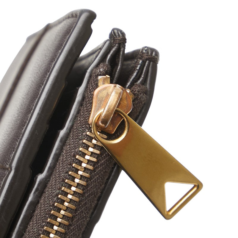 ボッテガヴェネタ マキシイントレチャート カセット 二つ折り財布 ブラウン レザー レディース BOTTEGAVENETA 【中古】