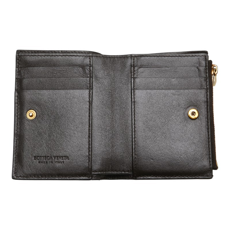 ボッテガヴェネタ マキシイントレチャート カセット 二つ折り財布 ブラウン レザー レディース BOTTEGAVENETA 【中古】