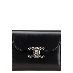 セリーヌ トリオンフ スモールフラップウォレット 三つ折り財布 ブラック レザー レディース CELINE 【中古】