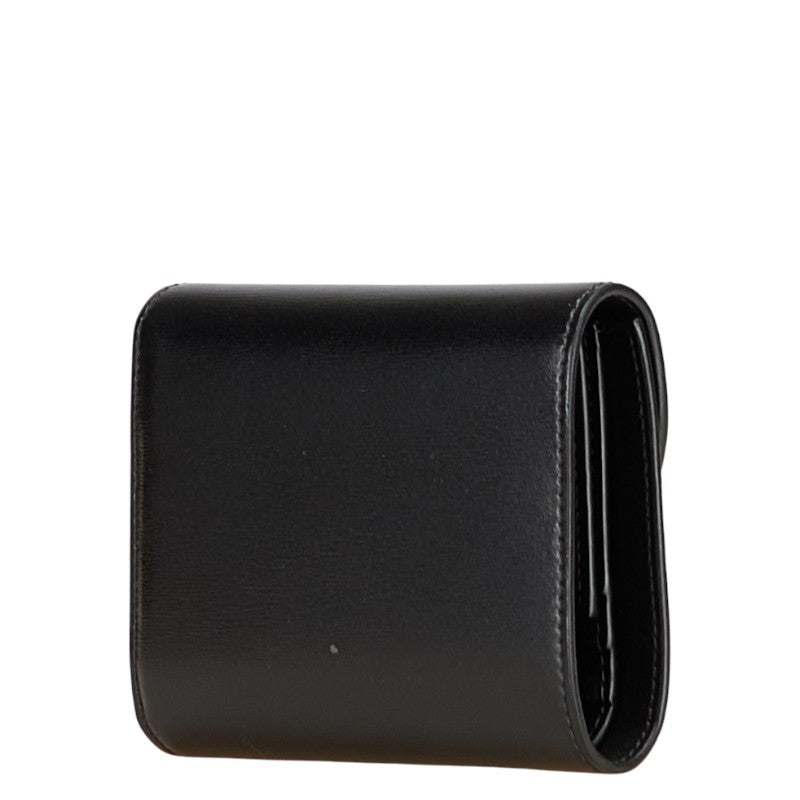 セリーヌ トリオンフ スモールフラップウォレット 三つ折り財布 ブラック レザー レディース CELINE 【中古】