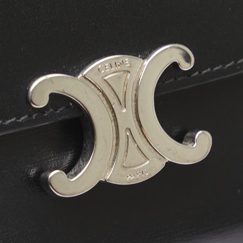 セリーヌ トリオンフ スモールフラップウォレット 三つ折り財布 ブラック レザー レディース CELINE 【中古】
