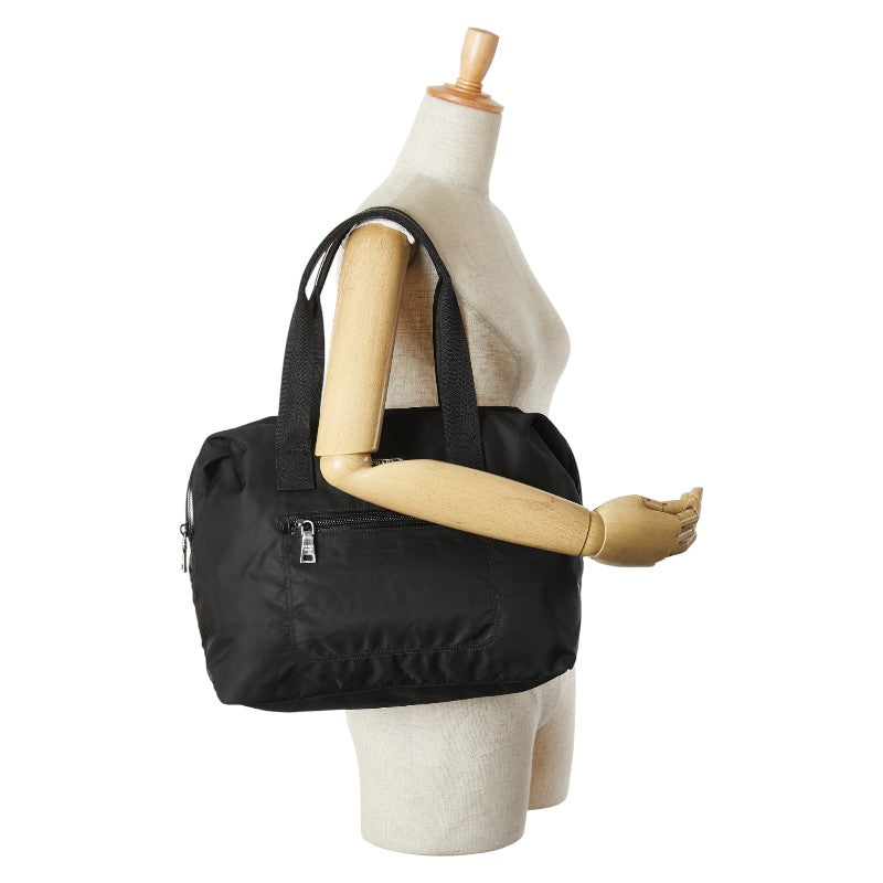 プラダ 三角ロゴプレート ハンドバッグ トートバッグ VR4377 ブラック ナイロン レザー レディース PRADA 【中古】