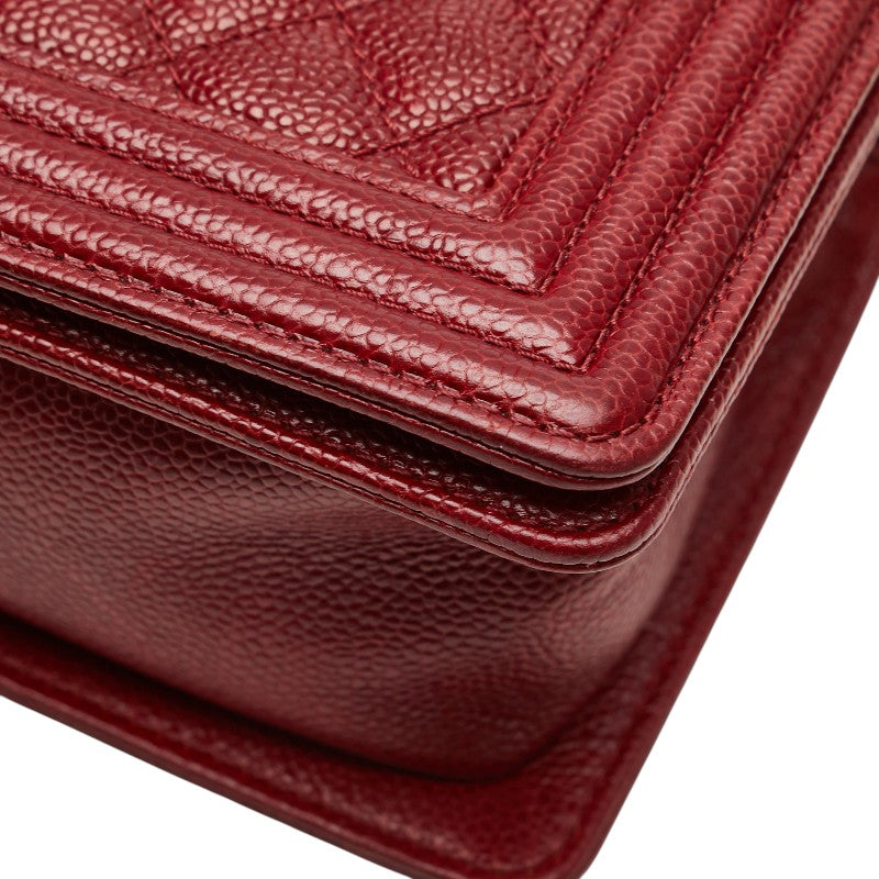 シャネル ココマーク ボーイシャネル25 斜め掛け チェーン ショルダーバッグ レッド キャビアスキン レディース CHANEL 【中古】