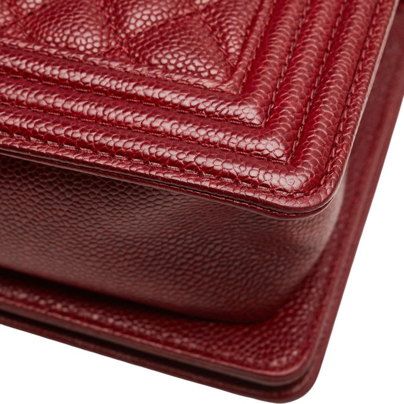 シャネル ココマーク ボーイシャネル25 斜め掛け チェーン ショルダーバッグ レッド キャビアスキン レディース CHANEL 【中古】