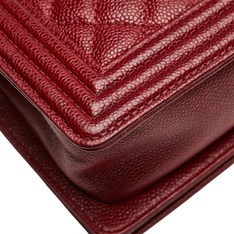 シャネル ココマーク ボーイシャネル25 斜め掛け チェーン ショルダーバッグ レッド キャビアスキン レディース CHANEL 【中古】