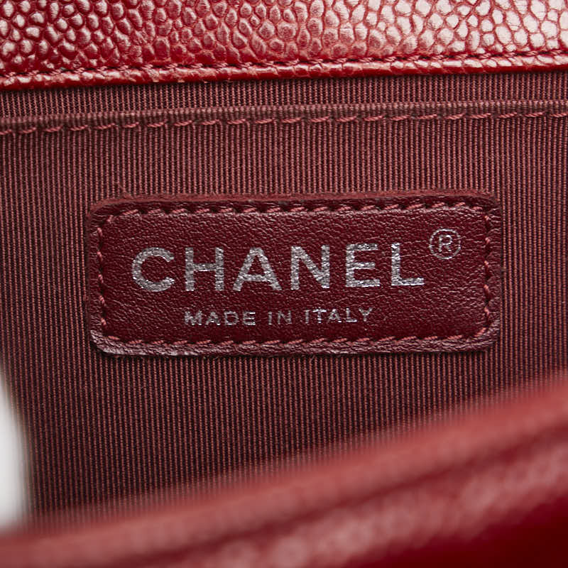 シャネル ココマーク ボーイシャネル25 斜め掛け チェーン ショルダーバッグ レッド キャビアスキン レディース CHANEL 【中古】
