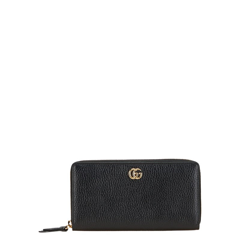 グッチ GGマーモント ラウンドファスナー 長財布 456117 ブラック レザー レディース GUCCI 【中古】