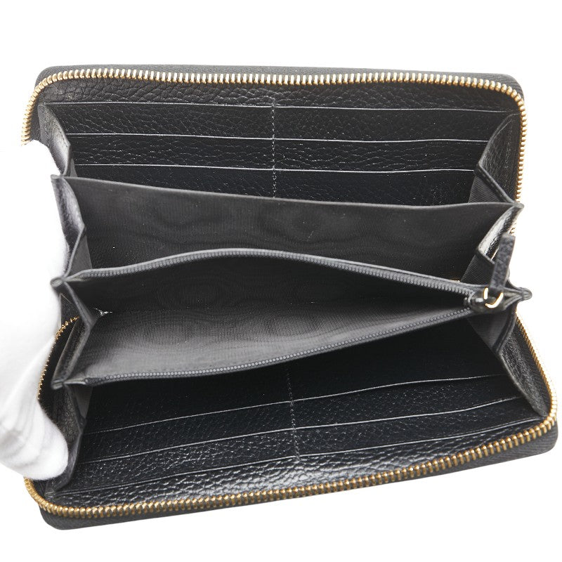 グッチ GGマーモント ラウンドファスナー 長財布 456117 ブラック レザー レディース GUCCI 【中古】