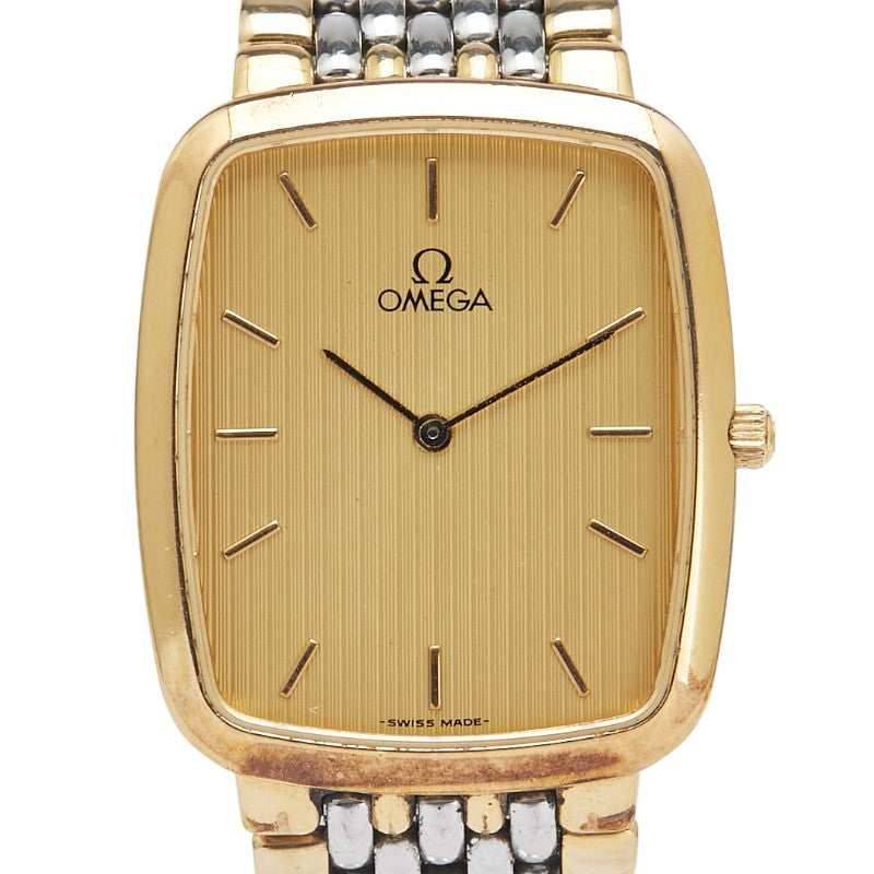 オメガ デビル Deville スクエア 腕時計 クオーツ ゴールド文字盤 ステンレススチール メッキ メンズ OMEGA 【中古】