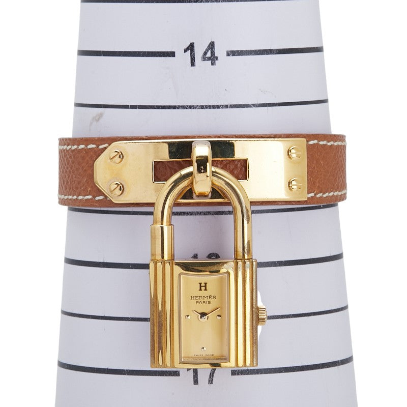 エルメス ケリーウォッチ 腕時計 KE1.201 クオーツ ゴールド文字盤 メッキ レザー レディース HERMES 【中古】