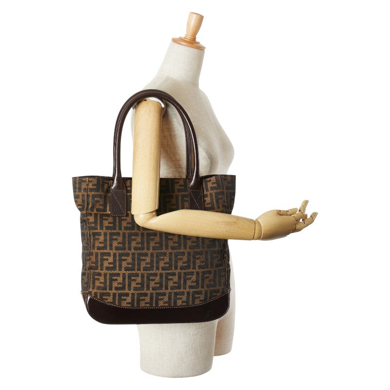 フェンディ ズッカ ハンドバッグ トートバッグ 16328 ブラウン キャンバス レザー レディース FENDI 【中古】