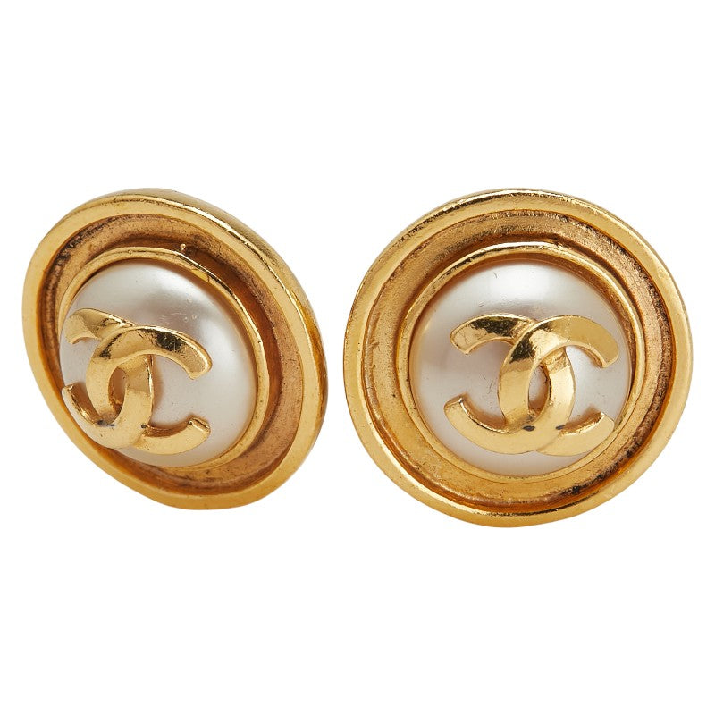 シャネル ヴィンテージ ココマーク ラウンド イヤリング ゴールド メッキ フェイクパール レディース CHANEL 【中古】