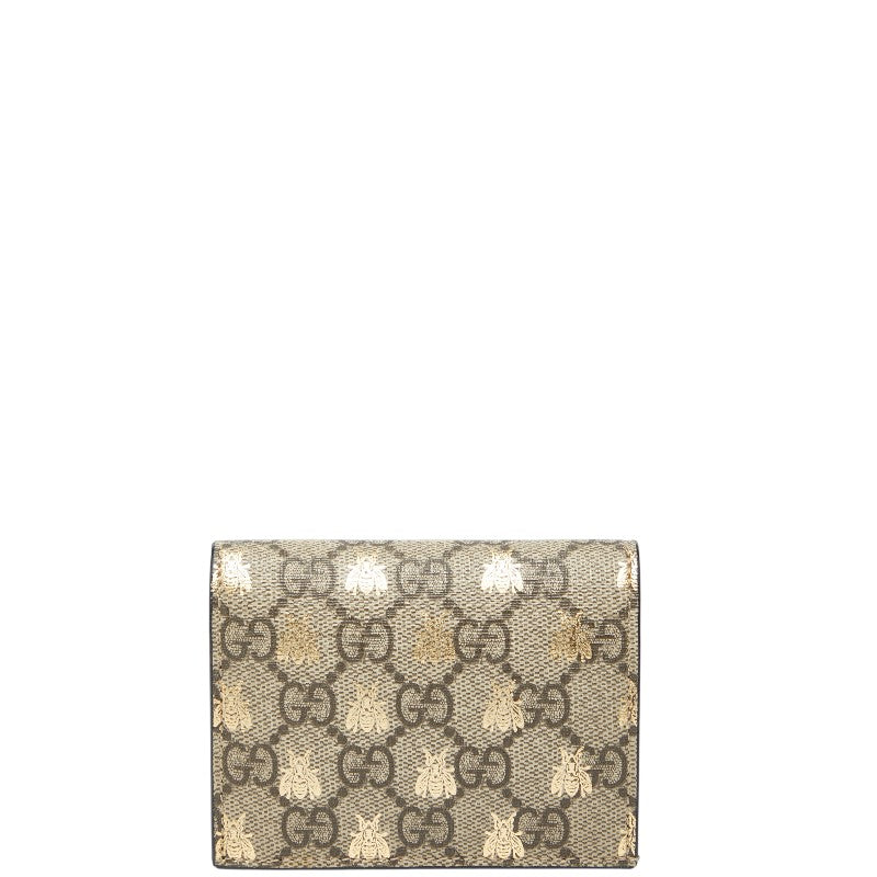 グッチ ビープリント GGスプリーム 二つ折り財布 508757 ベージュ ブラウン ゴールド PVC レディース GUCCI 【中古】